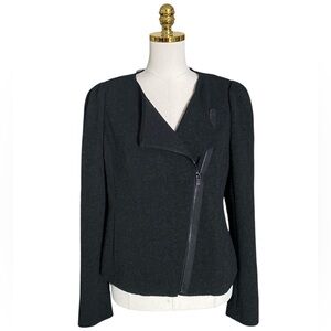 Ann Taylor Women's Black Jacquard Asymmetrical Zip Office Blazer Jacket Size 8